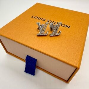 AUTHENTIC LV ICONIC CRYSTAL LOGO EARRINGS - SILVER